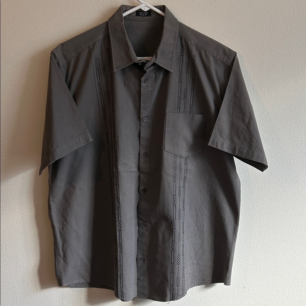 Men's Gray/Charcoal Contrast Stitching Design Cuban Casual Button Down XL Shirt